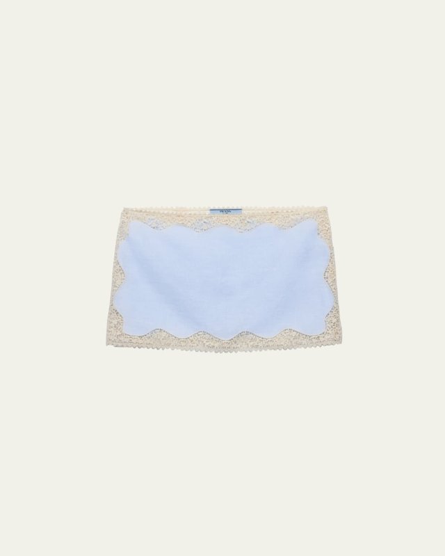 Lace Trim Mini Linen Skirt