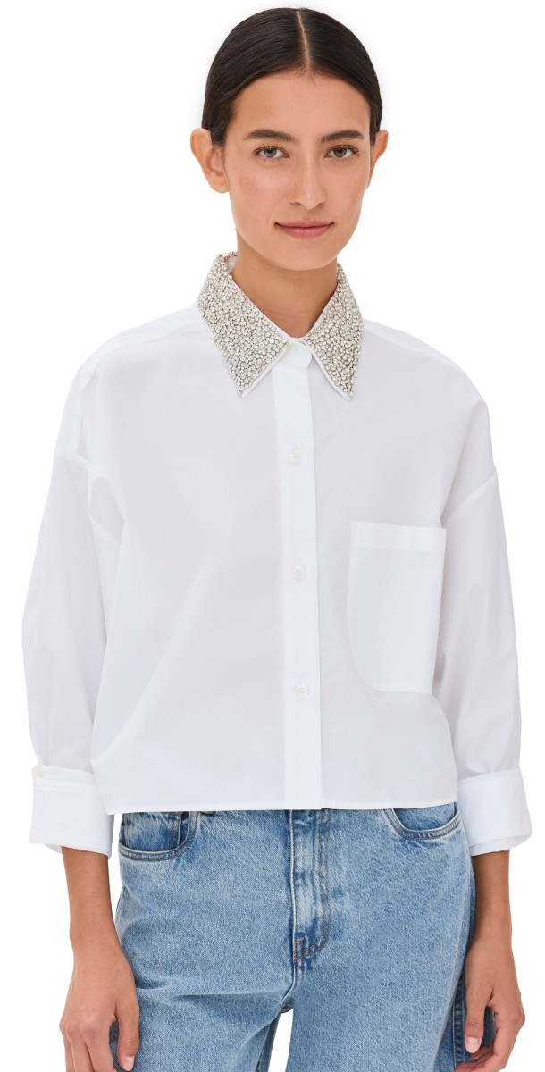 TWP Soon to be Ex Shirt with Crystal Collar White