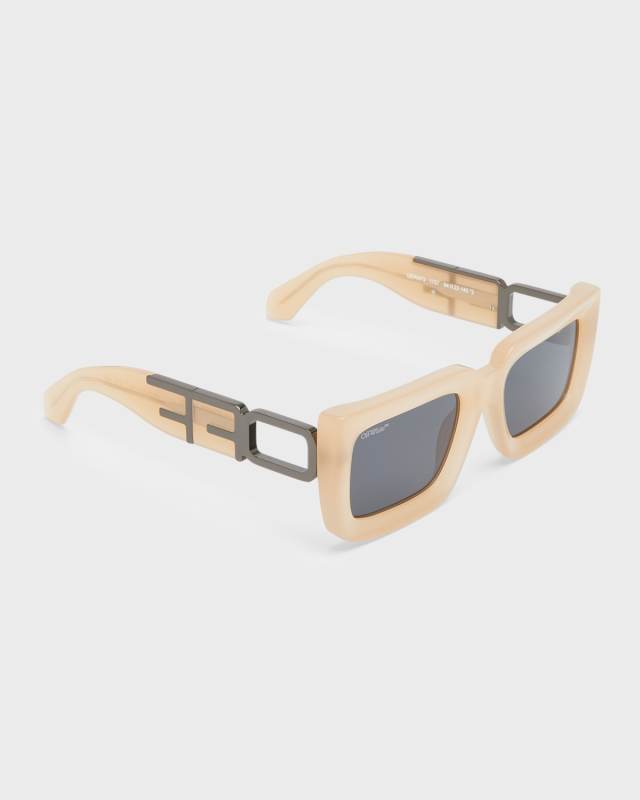 Boston Cut-Out Logo Acetate & Metal Alloy Rectangle Sunglasses