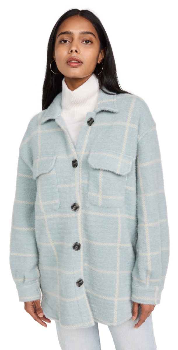 Z Supply Plaid Tucker Shacket Morning Fog