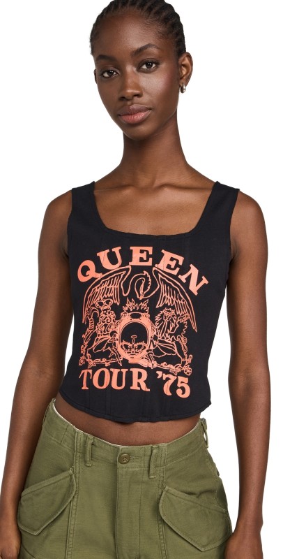 alice + olivia Breslin Band Tee Corset Top Black/Bright Ruby