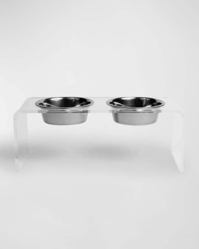 Medium Clear Double Bowl Pet Feeder, 1 Quart