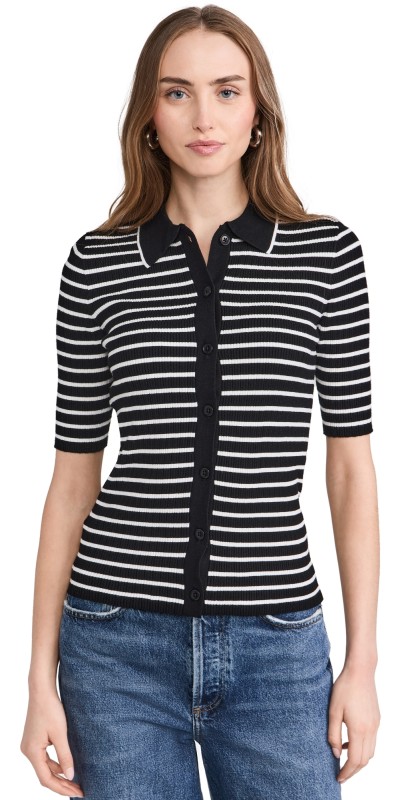 Madewell Stripe Antonia Snowy Short Sleeve Polo Tee Abyss