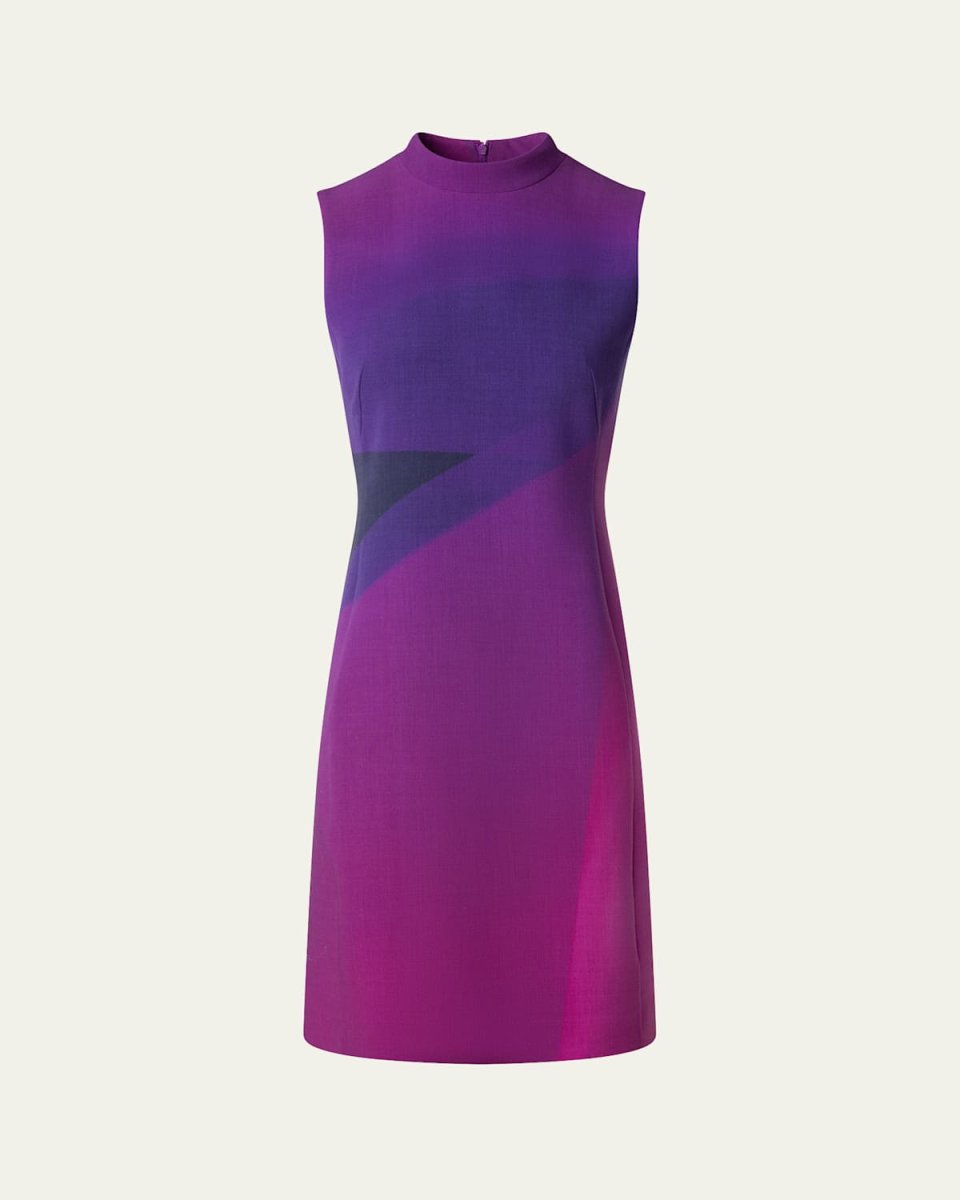 Wool Crepe Magenta Print Sheath Dress