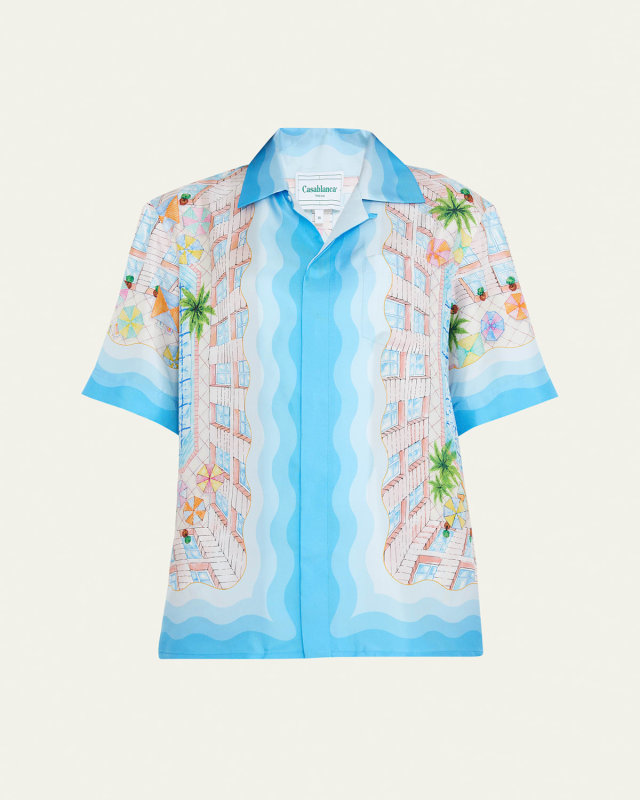 Printed Button-Front Shirt with Cuban Coll