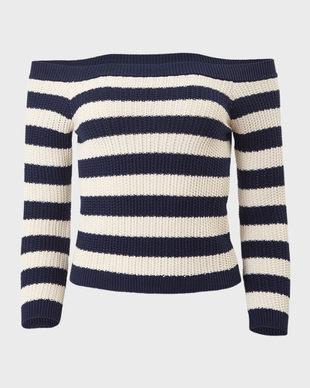 Off-The-Shoulder Long-Sleeve Striped Knit Top