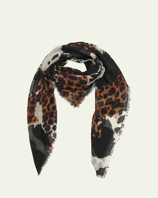 Baby Cat Mixed-Print Wool Square Scarf