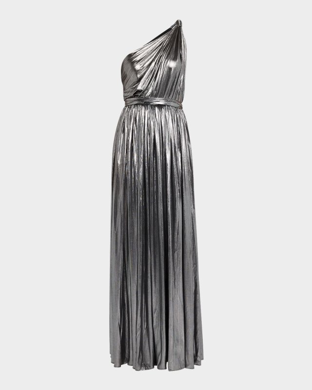 Goddess Metallic One-Shoulder Gown