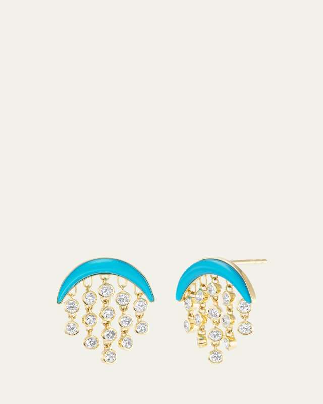 Fringe 18K Yellow Gold Turquoise and Diamond Earrings