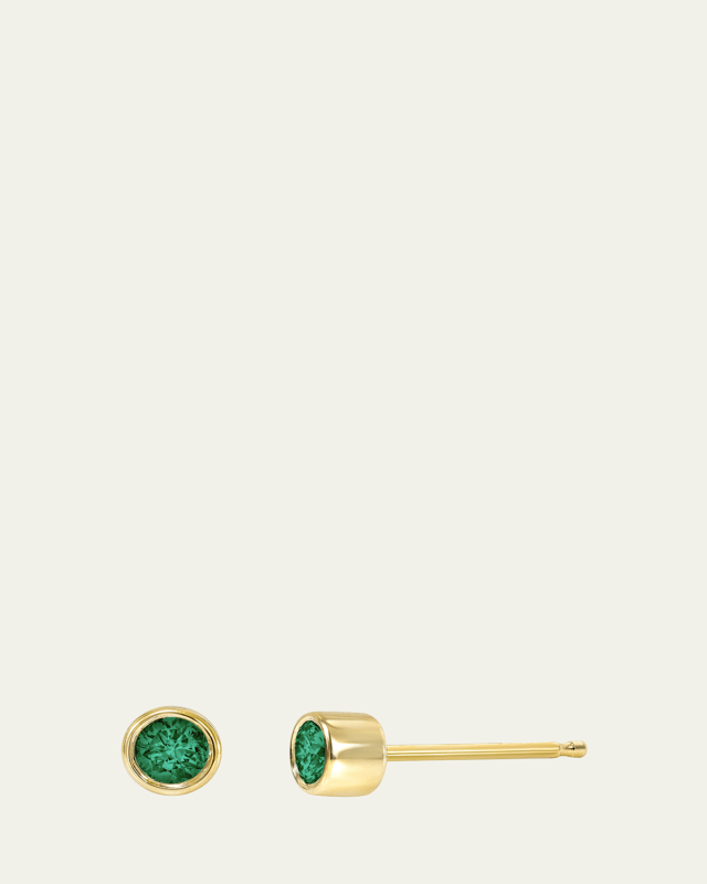 14K Bezel Birthstone Stud Earrings, Emerald