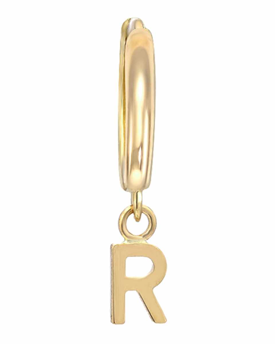 14k Gold Mini Huggie Initial Earring, Single