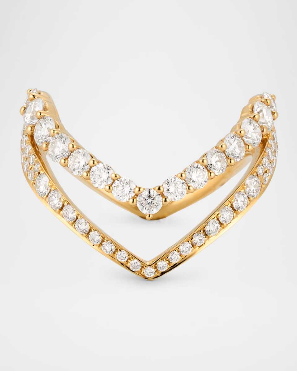 Sparkle 18K Yellow Gold Double V Diamond Ring