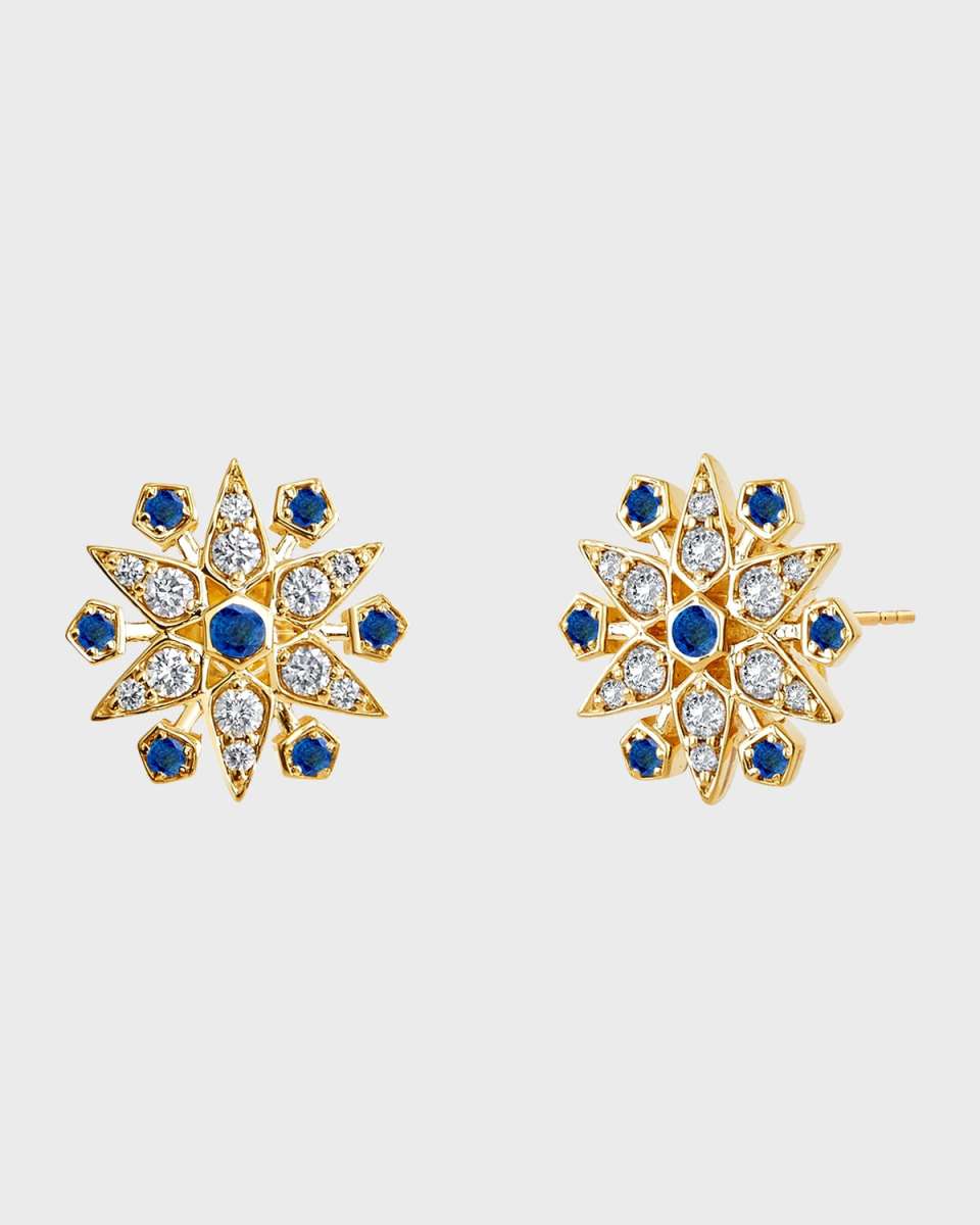 18K Yellow Gold Cosmic Starburst Earrings with Gemstones and Diamonds