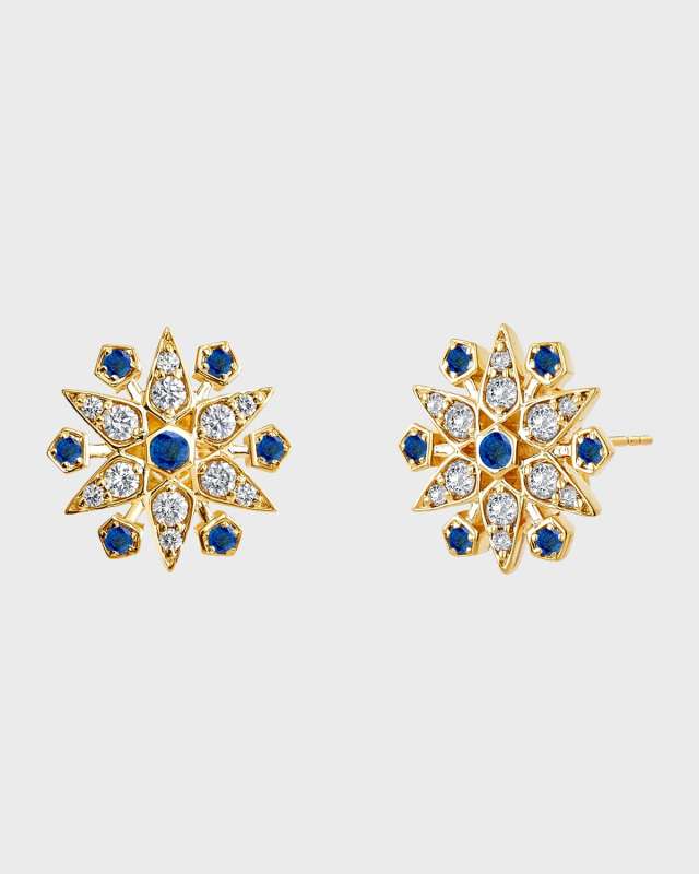 18K Yellow Gold Cosmic Starburst Earrings with Gemstones and Diamonds