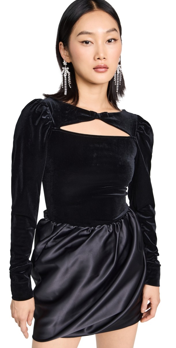 GANNI Velvet Jersey Full Coverage Bodysuit Black