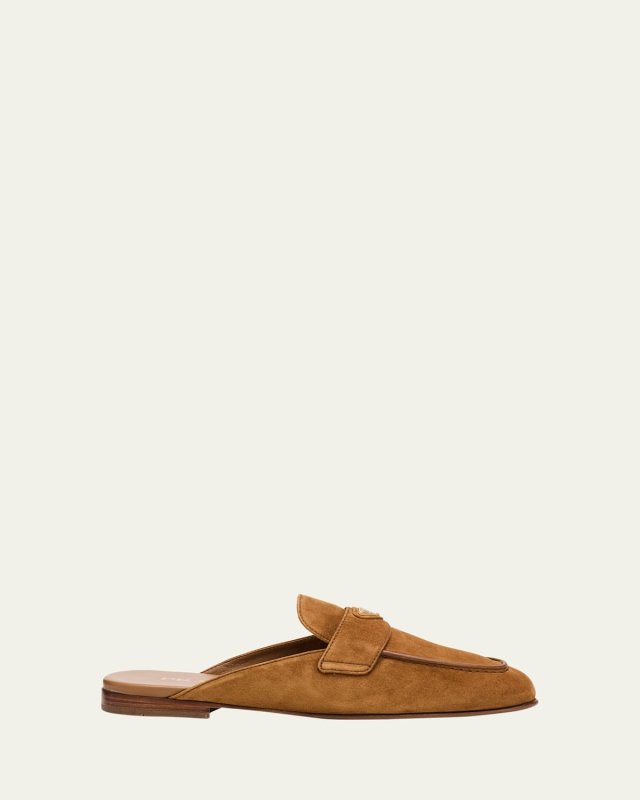 Logo Suede Loafer Mules