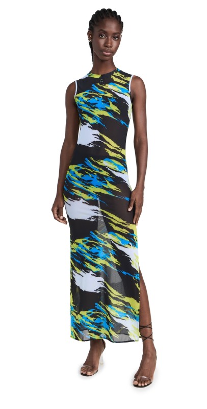 Coperni Moto Print Mesh Dress Multicolour