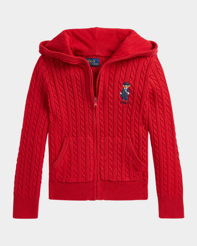 Girl's Mini Cable Knit Embroidered Hooded Sweater, Size S-XL