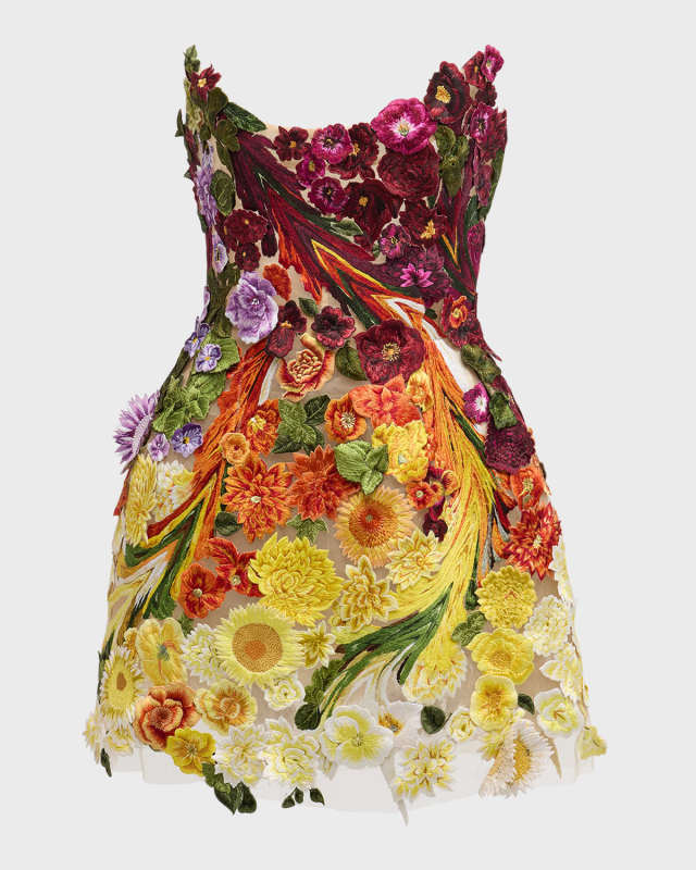 Strapless Floral Embroidered Mini Dress