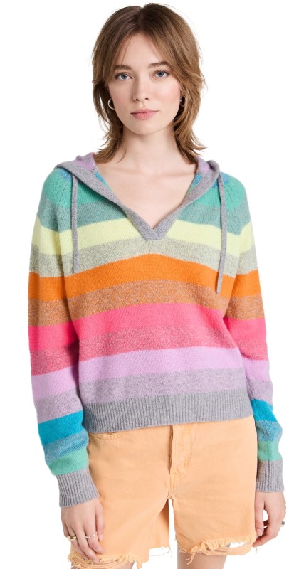 White + Warren Cashmeretriped Hoodie Rainbow Multi