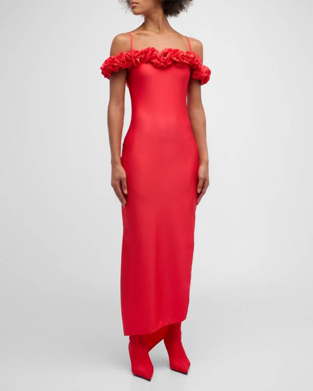 Off-Shoulder Ruffle Column Gown
