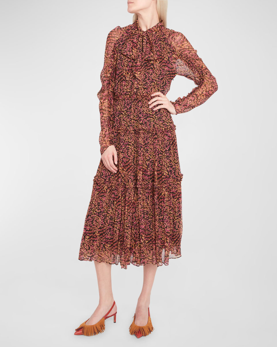 Idalia Neck-Tie Silk Chiffon Midi Dress