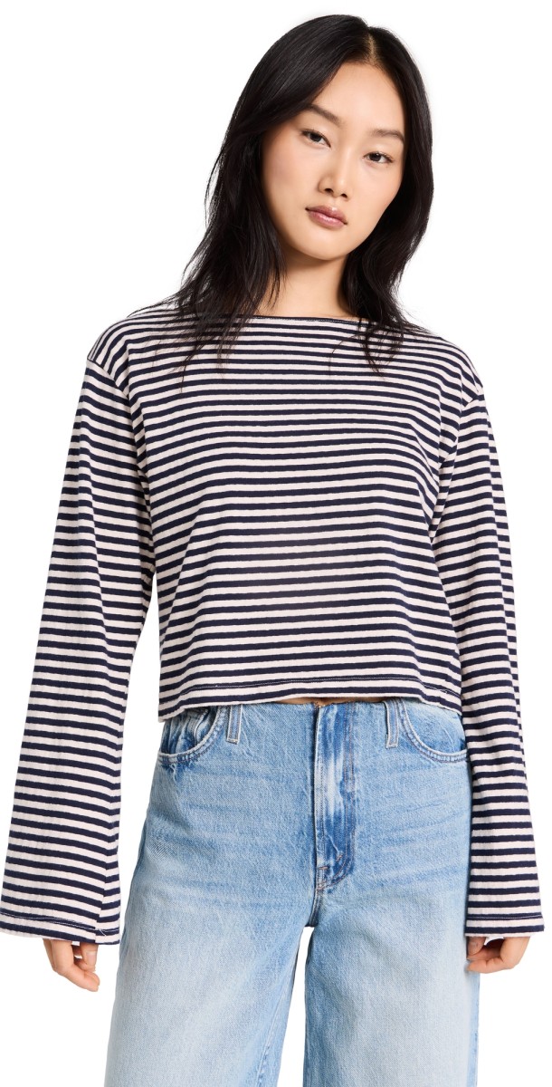 MOTHER The Skiper Bell Top Navy Stripe