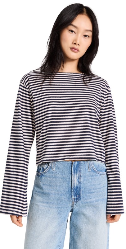 MOTHER The Skiper Bell Top Navy Stripe