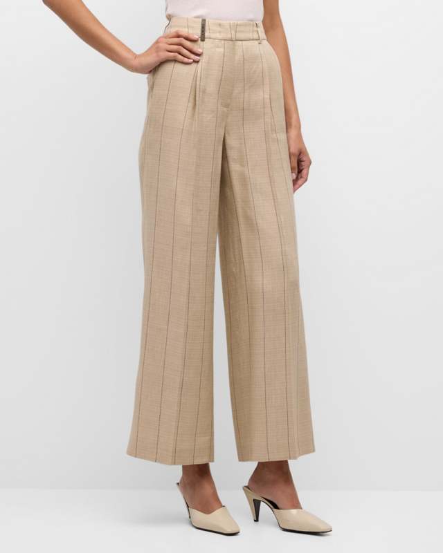 High-Rise Wide-Leg Striped Pants