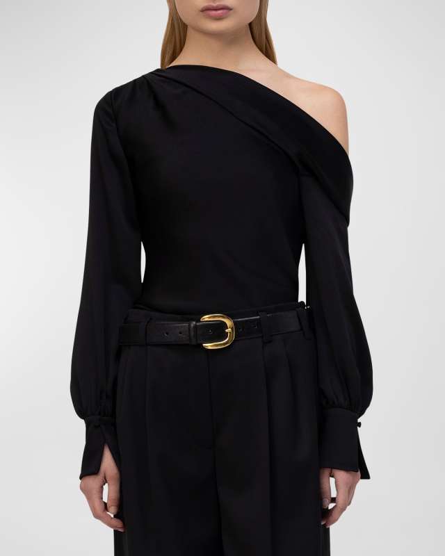 Alice Draped Satin One-Shoulder Top
