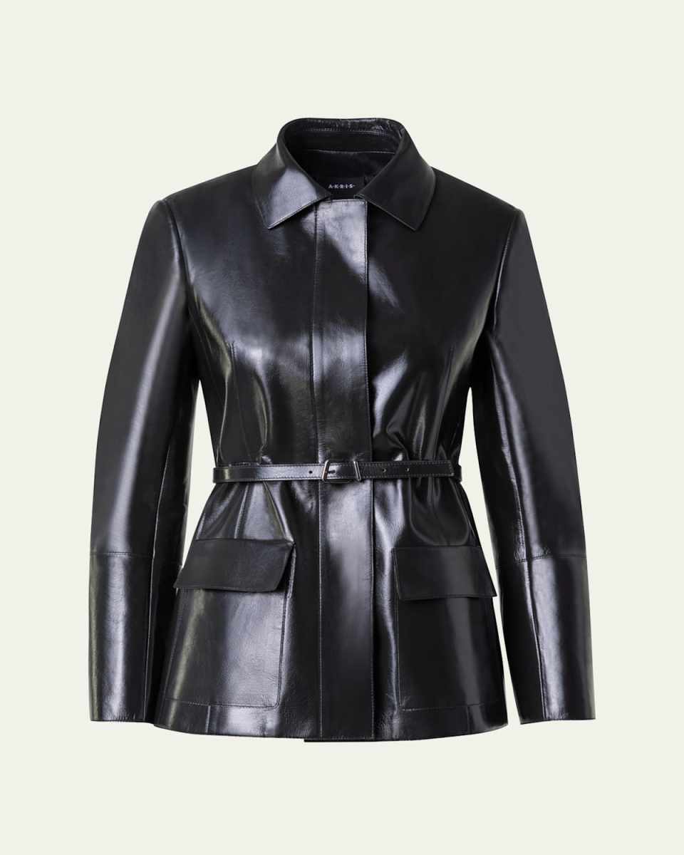 Whisper Lacquer Leather Jacket with Belt