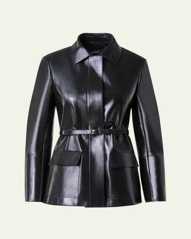 Whisper Lacquer Leather Jacket with Belt