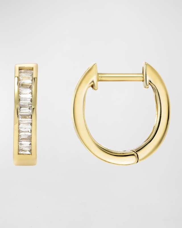 Stacked Baguette Diamond Huggie Earrings