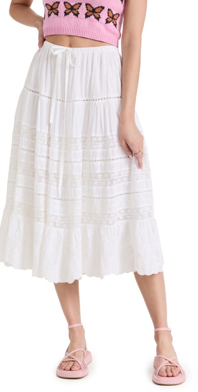 LoveShackFancy Donna Skirt White
