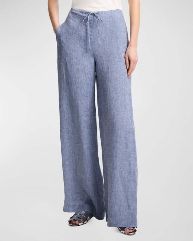 Draped Hemp Drawstring Wide-Leg Pants