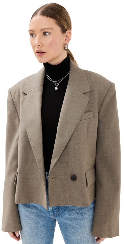 AGOLDE Callie Cropped Blazer Khaki Wool