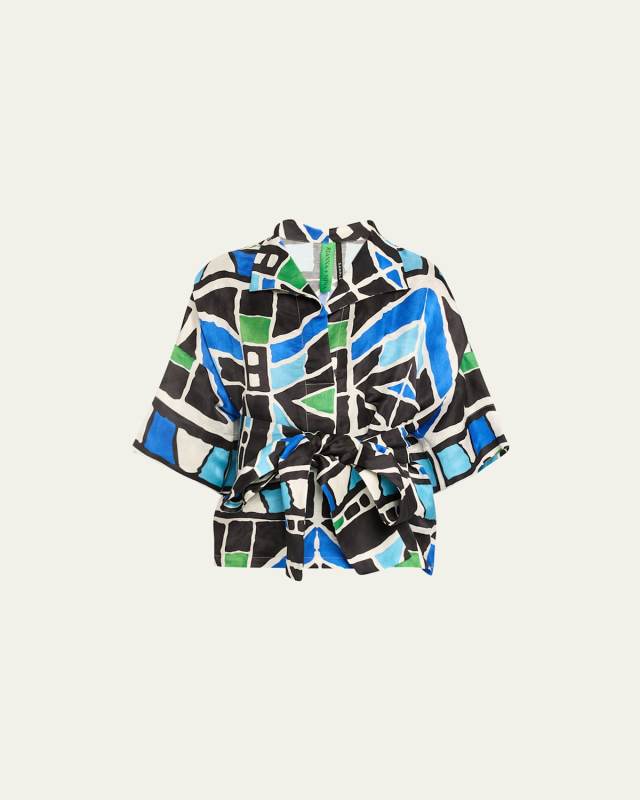 Kilimi Claudia Abstract Print Self-Tie Linen Blous
