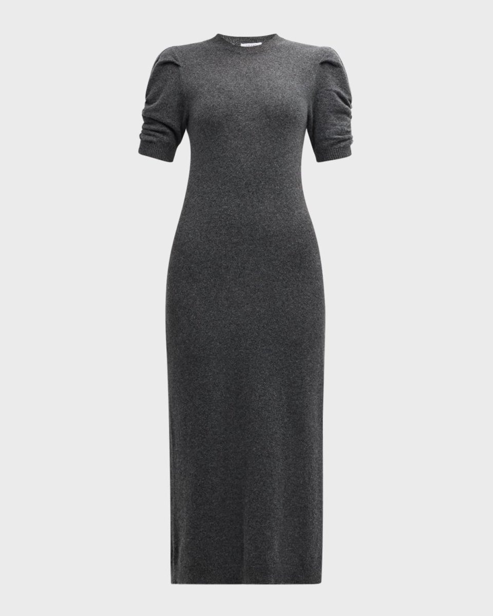 Cashmere Ruched-Sleeve Dress