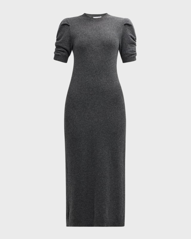 Cashmere Ruched-Sleeve Dress