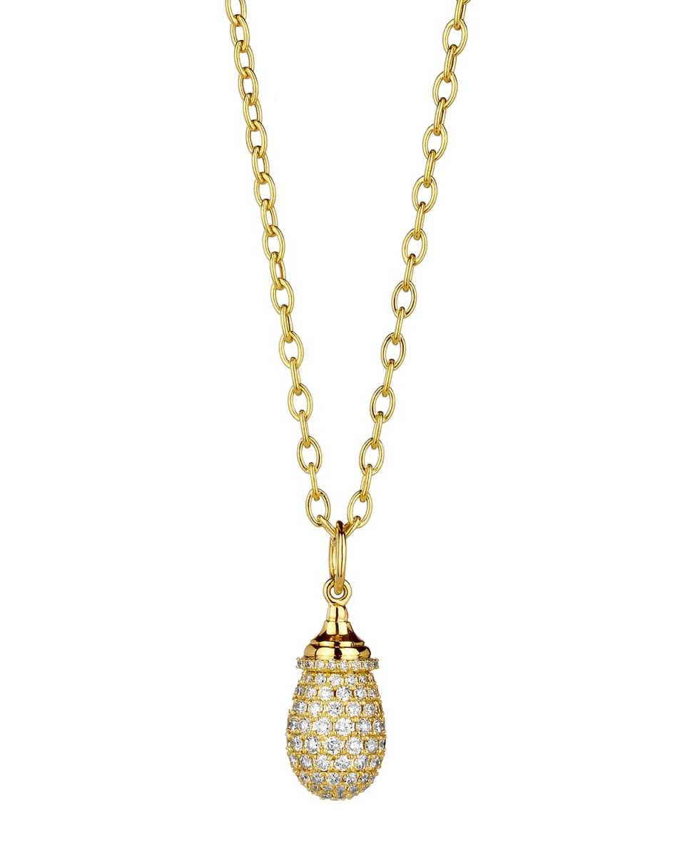 18K Yellow Gold Mini Diamond Pave Mogul Drop Necklace