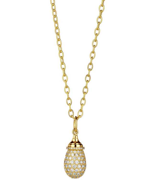 18K Yellow Gold Mini Diamond Pave Mogul Drop Necklace