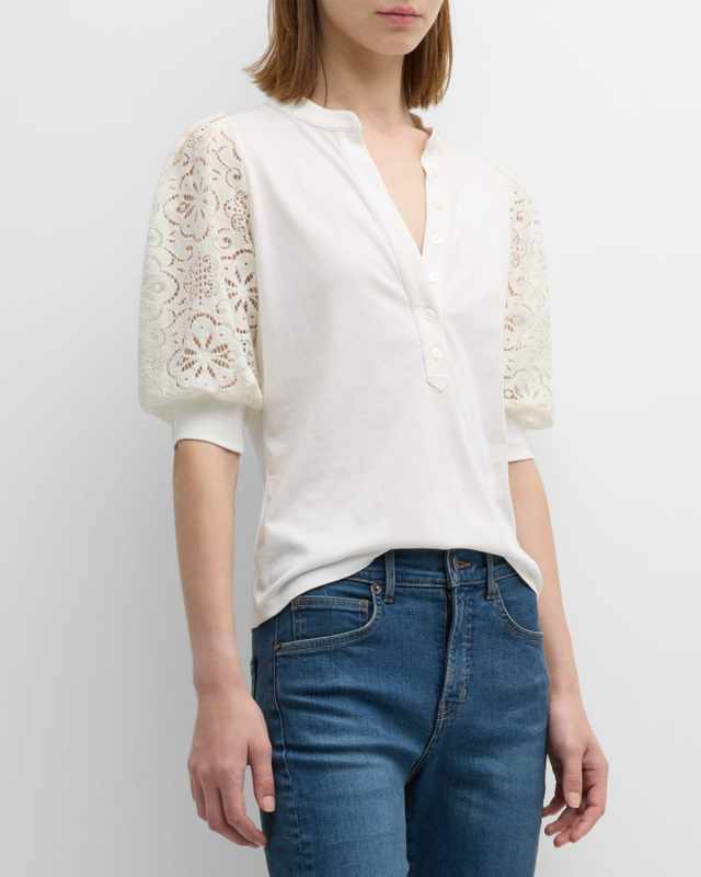 Coralee Knit Button-Front Eyelet Sleeve Top