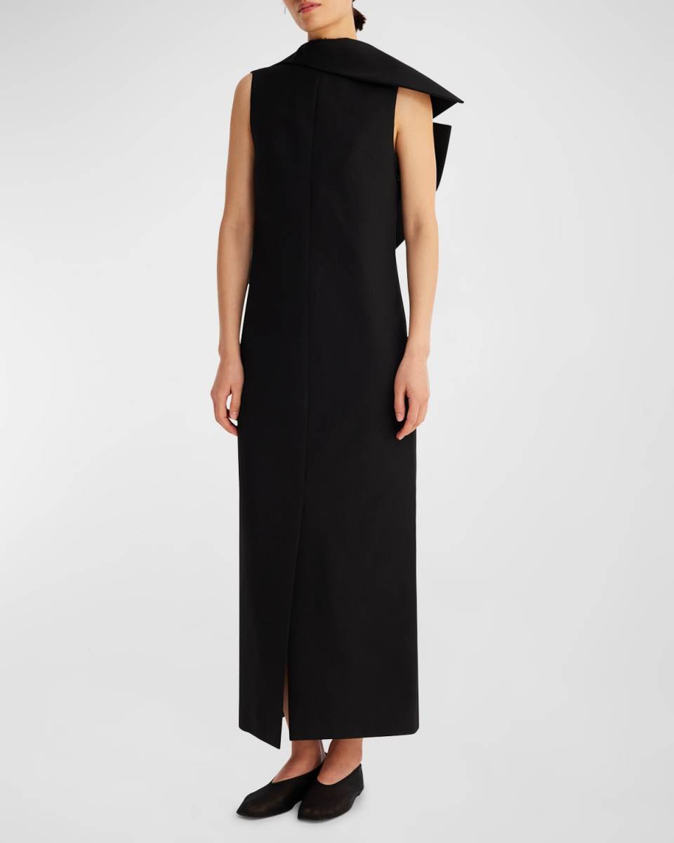 Sculptural Open-Back Tailored Dress