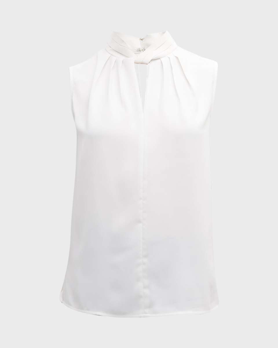 Sleeveless Twist-Neck Crepe Blous