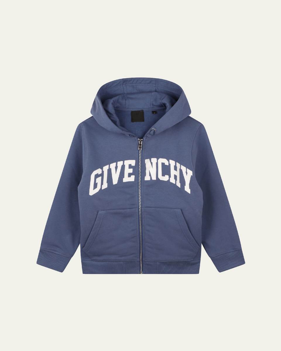 Boy's Curved Logo-Print Hoodie, Size 8-14