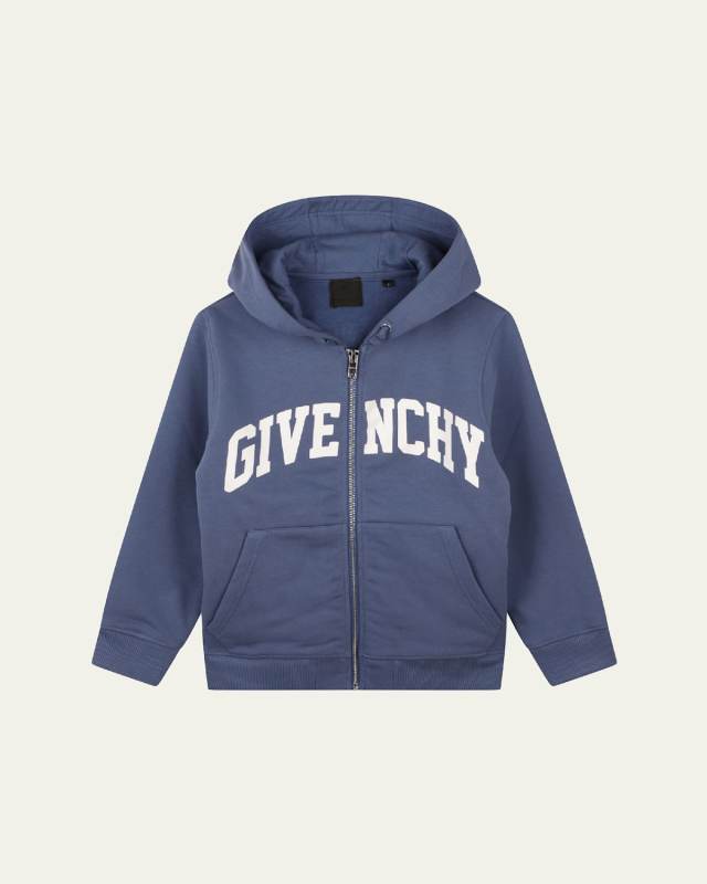 Boy's Curved Logo-Print Hoodie, Size 8-14