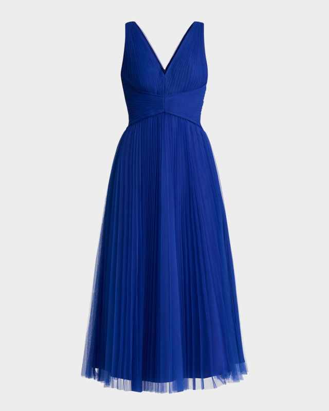 Sleeveless Pleated Tulle Midi Dress