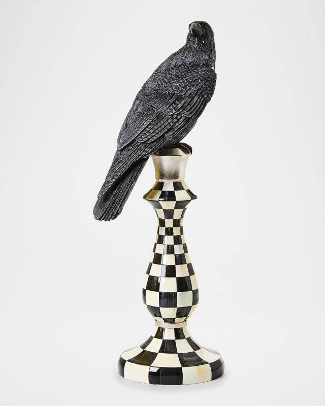 Haunted House Courtly Check Pedestal Crow Halloween Figurine