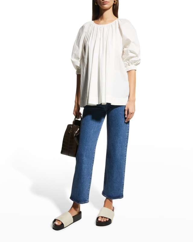 Gathered Puff-Sleeve Blous