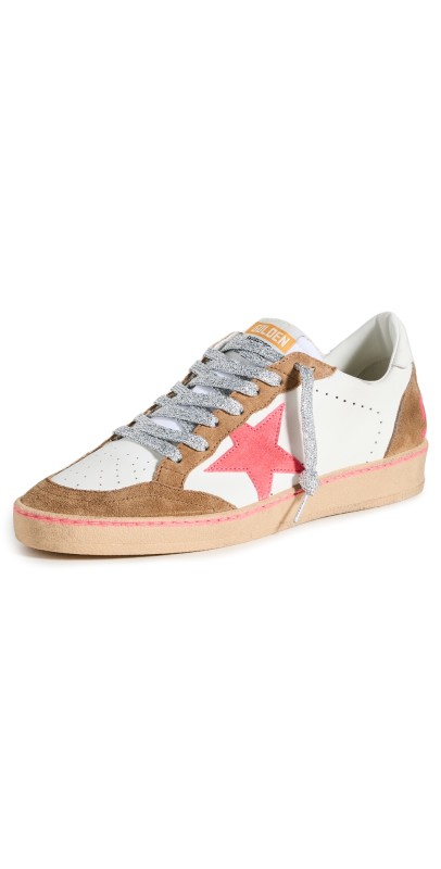 Golden Goose Ball Star Leather Upper Suede Star Toe Sneakers WHITE/TABACCO/PINK